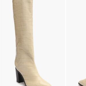 SCHUTZ Croc-Embossed Cream Heeled Boots